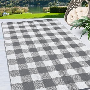 Waterproof Outdoor Rug Uv Resistant Plastic Straw Rug Modern Checkerboard Reversible Plaid Camping Carpet Picnic Mat for Beach, Backyard - 1 of 4