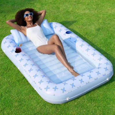 Sloosh Pool Tanning Adult Pool Float Bed with Pillow, Inflatable Suntan Tub Floatie Raft Tanning Pool for Adult - Blue Breezestar