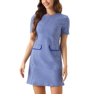 INSPIRE CHIC Women's Work Short Sleeve Vintage Houndstooth Pencil Sheath Dress - 1 of 4