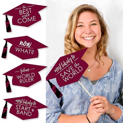 Big Dot of Happiness Hilarious Maroon Grad - Best is Yet to Come - Burgundy Graduation Party Photo Booth Props Kit - 20 Count