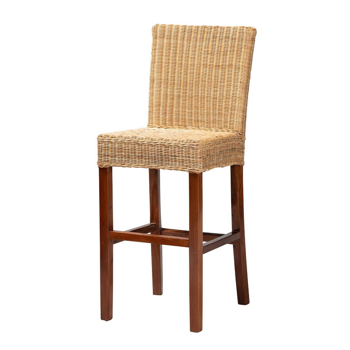 Racquel Natural Rattan & Mahogany Wood Barstool: Ergonomic, No Assembly - bali & pari - thumbnail 2