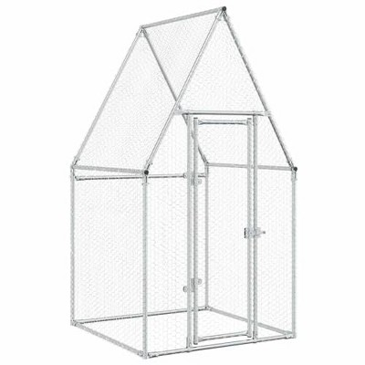 vidaXL Chicken Cage Walk in Hen Coop - Galvanized Steel Poultry Enclosure for Chickens/Ducks/Rabbits - 39.4"x39.4"x74.8", Silver