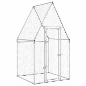 vidaXL Chicken Cage Walk in Hen Coop - Galvanized Steel Poultry Enclosure for Chickens/Ducks/Rabbits - 39.4"x39.4"x74.8", Silver - 1 of 4
