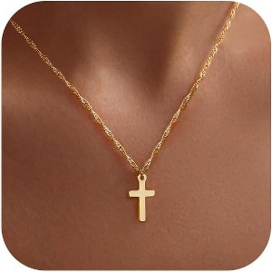 Dainty Cross Necklace for Women - 14K Gold/Silver Plated Christian Faith Jewelry Gift - 1 of 4