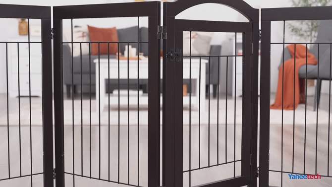 Yaheetech 34" Height Tall Pet Gate with Wood and Wire for Doorway, 2 of 11, play video