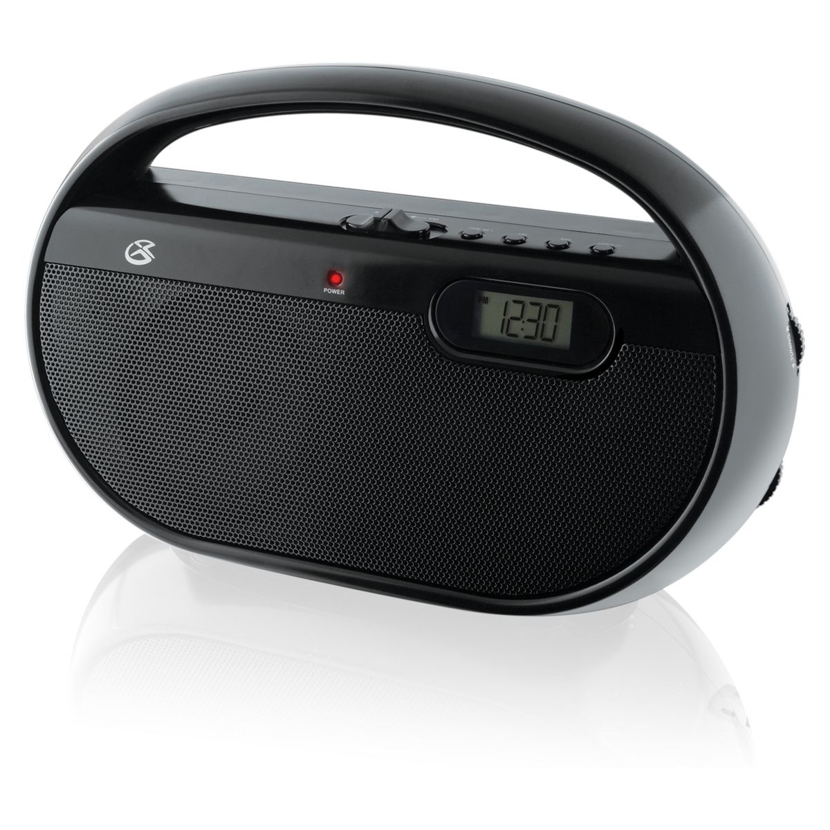 GPX Portable AM/FM Radio: Built-In Digital Clock & Speaker, 3.5mm Jack, Black