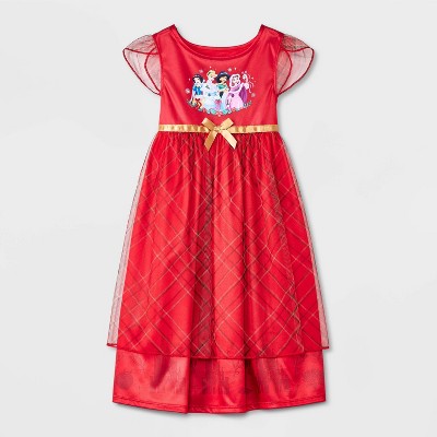 Image of Toddler Girls' Disney Princess Holiday Fantasy Christmas NightGown Pajama - Red 4T