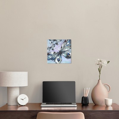 Blue and Gray Butterfly Trio Wrapped Canvas Wall Art, 12" x 12"