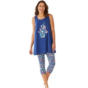 Dreams & Co. Plus Size Scoopneck Tank & Capri Legging PJ Set - 1 of 4