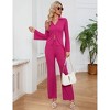Womens 2 Piece Pleated Pants Sets Long Sleeve Button Shirt Blouse with Wide Pajama Pants Loungewear - 4 of 4