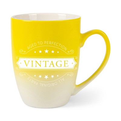 Elanze Designs Aged To Perfection Vintage All Original Parts Two Toned Ombre Matte Yellow and White 12 ounce Ceramic Stoneware Coffee Cup Mug