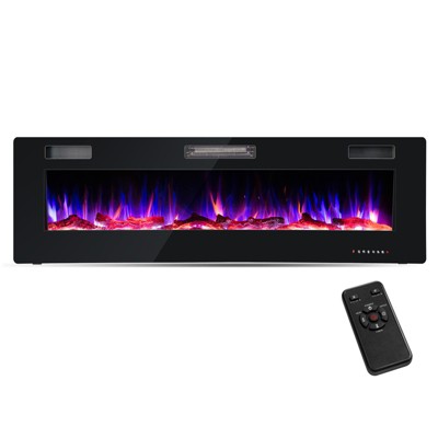 Tangkula 60 Inch Linear Electric Fireplace Ultra-Thin Recessed Wall Mounted Fireplace w/ 8H Timer 12 Adjustable Flame/Bed Color