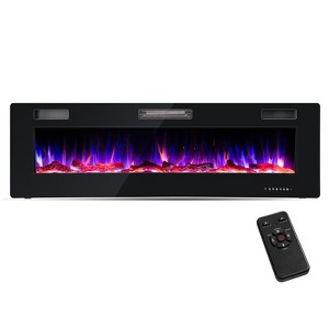 Tangkula 60 Inch Linear Electric Fireplace Ultra-Thin Recessed Wall Mounted Fireplace w/ 8H Timer 12 Adjustable Flame/Bed Color - 1 of 4