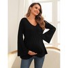 Maternity Shirts Pleated Tunic Flouncy Bell Long Sleeve Babydoll V Neck Hollow Out Tie Back Pregnancy Tops Tee - 4 of 4