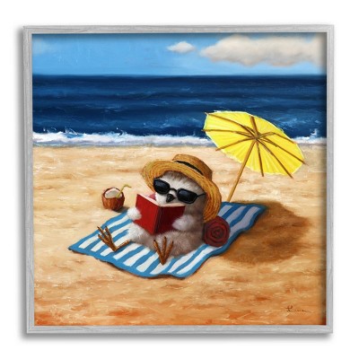 Stupell Industries Bird Sunbathing Reading Beach Framed Giclee Art