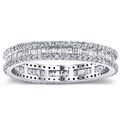 Pompeii3 1 1/10 Ct Baguette & Diamond Eternity Ring Wedding Band in White or Yellow Gold
