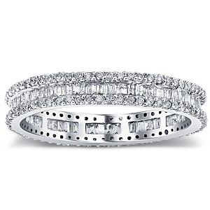 Pompeii3 1 1/10 Ct Baguette & Diamond Eternity Ring Wedding Band in White or Yellow Gold - 1 of 4