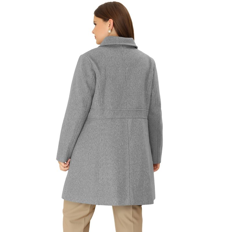Agnes Orinda Women's Plus Size Notched Lapel Single Breasted Winter Long Pea Coat, 4 of 6