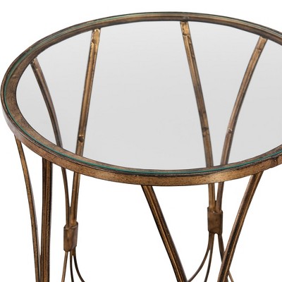 Kalindra Round Gold Metal and Glass Accent Table