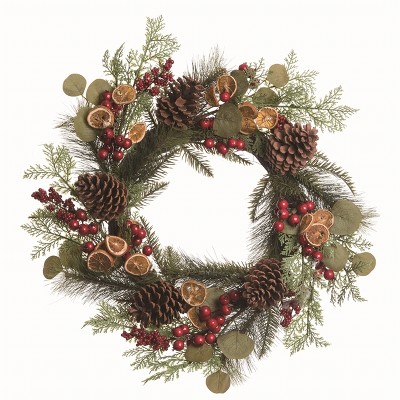 Transpac Artificial Multicolor Christmas Greenery and Red Berry Wreath