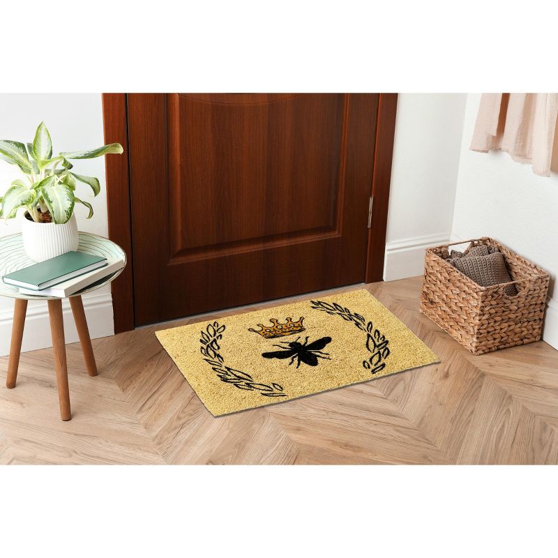 tagltd 1'6"x2'6" Queen Bee Bumblebee with Crown Rectangle Indoor and Outdoor Coir Door Welcome Mat Black on Beige Background, 3 of 6