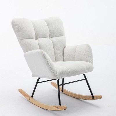 GlasFlength Accent Chairs Modern Rocking Chair Armchair Lazy Chair Sofa Chair Reading Chair for Living Room, White, 31.5"*27.6"*37.4"