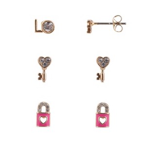 FAO Schwarz Gold Tone Key and Locket Trio Earring Set - 1 of 2