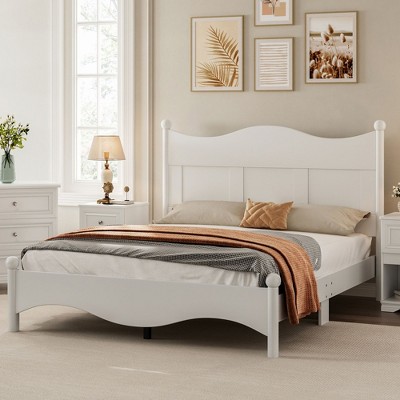 NicBex Queen Elegant Retro Style Wood Platform Bed Frame with Headboard,No Box Spring Needed,Easy Assembly,White/Gray