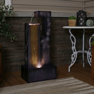 Dark Purple Metal Cascading Tower Outdoor Water Fountain with LED Lights