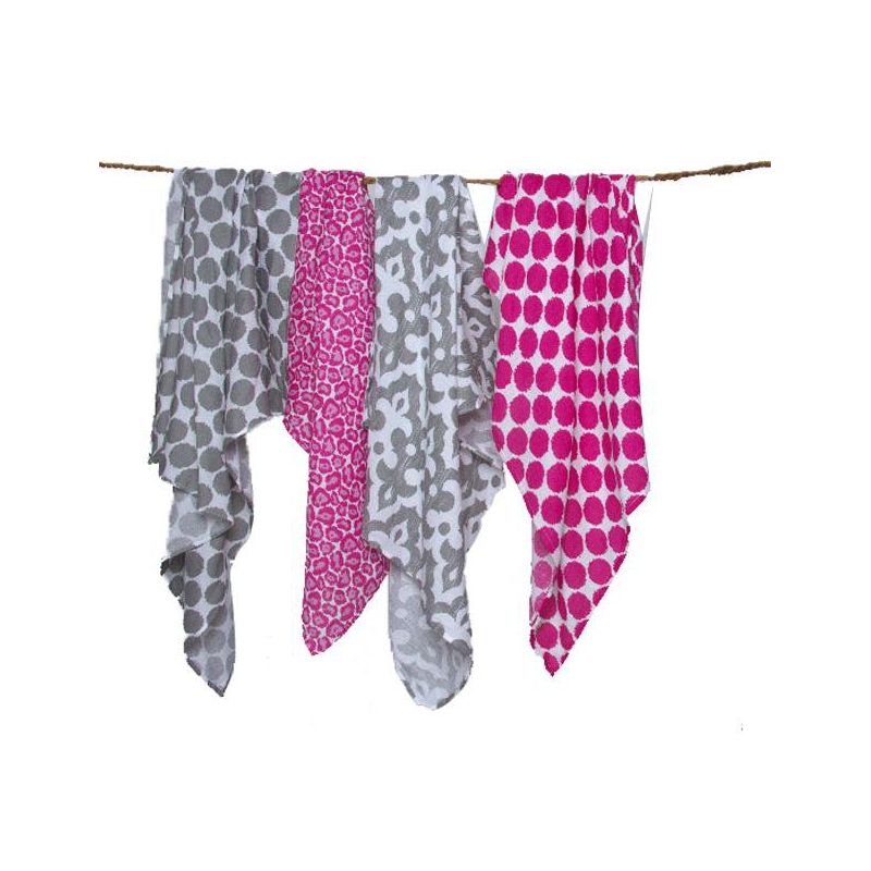Bacati - Ikat Pink/Gray Swaddling Muslin Blankets set of 4, 4 of 6