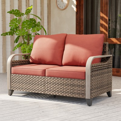 EAGLE PEAK Wicker Outdoor Patio Sofa Modern Rattan Patio Furniture Loveseat for Backyard Deck Porch Balcony, 2 Seat Loveseat