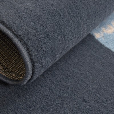 Midnight Blue and Gray Abstract Geometric Area Rug