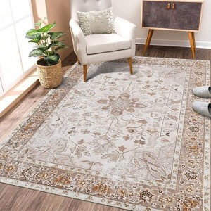 Acekool 2x6 Vintage Blue Washable Runner Rug, Non-Slip Oriental Medallion Low Pile Accent Carpet for Hallway, Entryway, Kitchen - 1 of 4