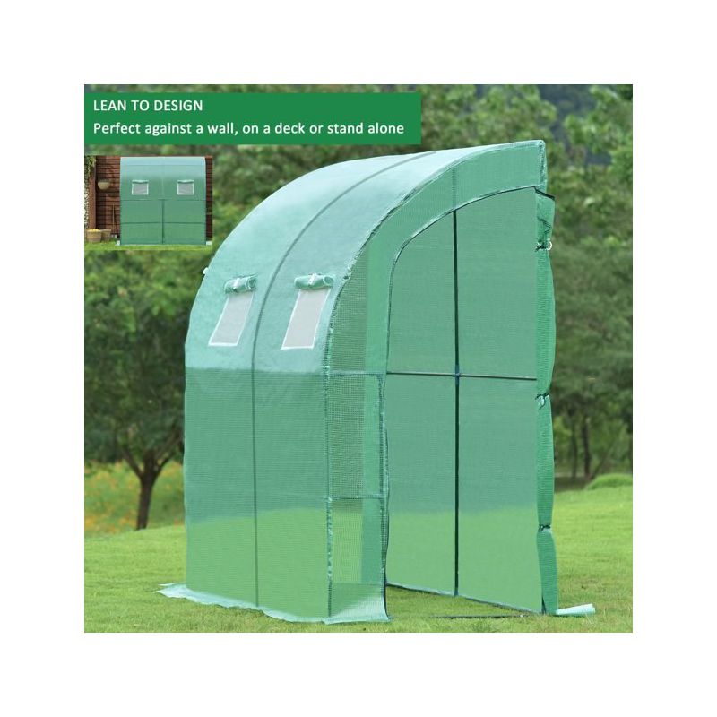 Aoodor 6.7ft. x 3.3ft. x 7.2ft. Outdoor Walk-in Greenhouse Lean to Portable Wall Two Doors, 4 of 8