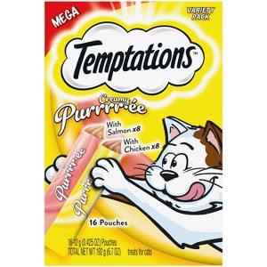 Temptations Creamy Puree with Chicken and Salmon Flavor Squeezable Lickable Variety Pack Cat Treats - 16ct - 1 of 4