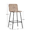Set of 2 Bar Stools with Wooden Back and Gray Fabric, Modern Design Style ,Upholstery , Dining Room - 4 of 4
