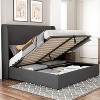 Queen Bed Frame with Lift Up Storage,Linen Upholstered Platform Bed,Wingback Headboard,Dark Gray - 2 of 4
