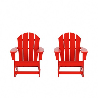 Red Plastic Outdoor Rocking Chair with Arms, 35" High