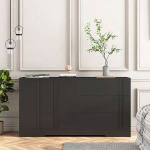 Modern Sideboard Buffet Cabinet with 3 Drawers and Doors, Large Kitchen Coffee Bar with Adjustable Shelves for Dining Room Storage - 1 of 4