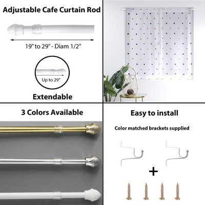 White Adjustable Aluminum Café Curtain Rod Set with Brackets