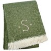 HomeRoots 55" X 70" Moss Green And White Herringbone Cotton Blend S Initial Throw Blanket with Tassels And Embroidery - 3 of 3