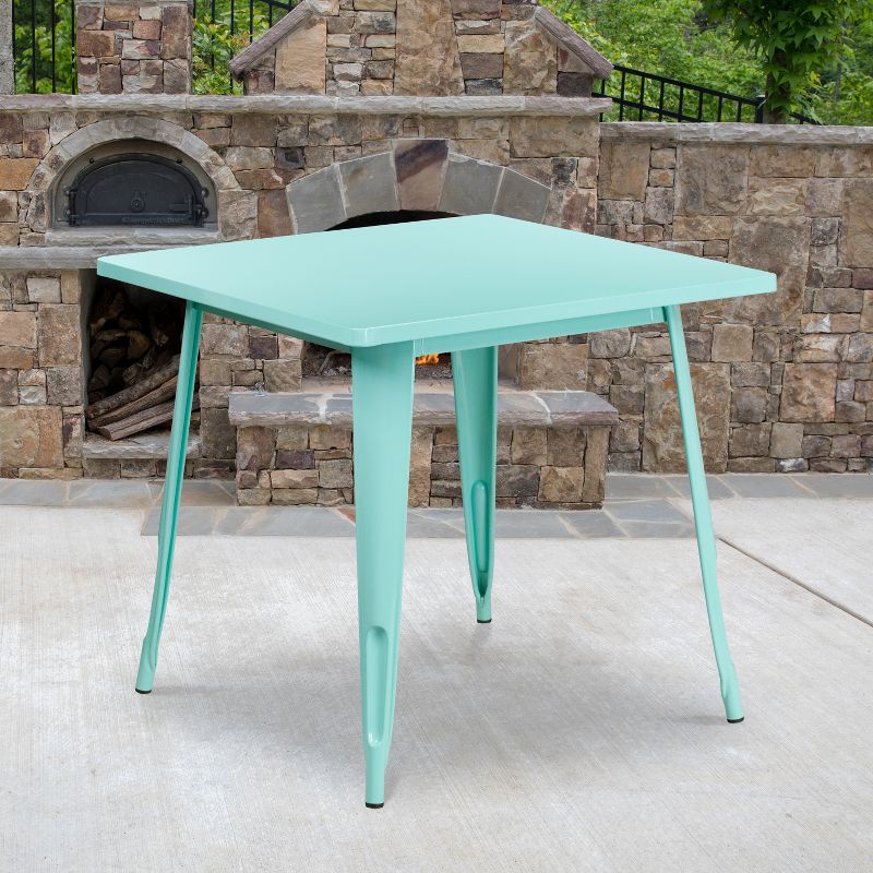 Emma and Oliver Commercial Grade 31.5" Square Colorful Metal Indoor-Outdoor Dining Table, 2 of 3