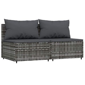 vidaXL Patio Loveseats 2-Pcs Set with Cushions - Gray Poly Rattan, Weather-Resistant, Modular Design, Comfortable Outdoor Seating - 1 of 4