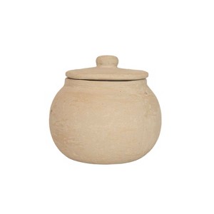 Round Decorative Canister with Lid Cream Paper Mache by Foreside Home & Garden - 1 of 4