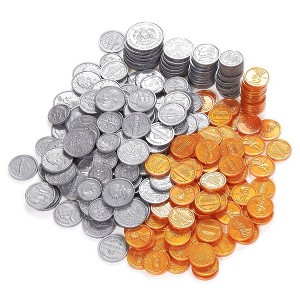 Blue Panda 250 Fake Plastic Penny Coins Novelty Play Toy Prizes Parties Copper Silver - 1 of 3