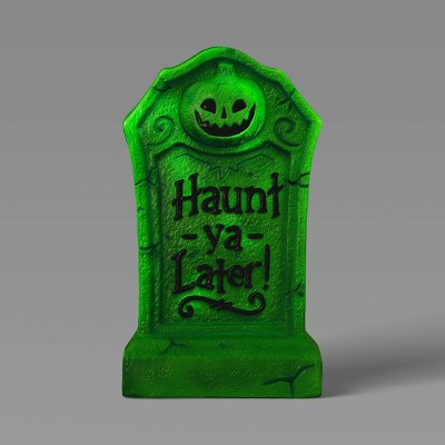 21" 'Haunt-ya-Later!' Plastic Glow Tombstones Halloween Decorative Prop Neon Green - Hyde and EEK! Boutique™