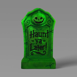 21" 'Haunt-ya-Later!' Plastic Glow Tombstones Halloween Decorative Prop Neon Green - Hyde and EEK! Boutique™ - 1 of 3