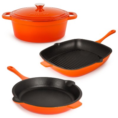 Berghoff Neo Cast Iron Cookware 3 Quart Covered Dutch Oven and 10 Fry Pan,  Set of 2