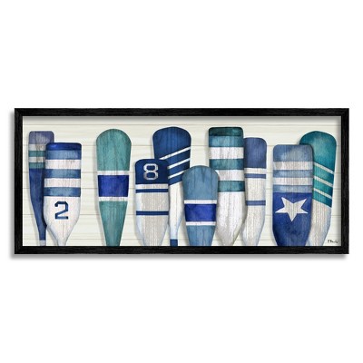 Stupell Industries Port Oars Nautical Blue Patterns Framed Giclee