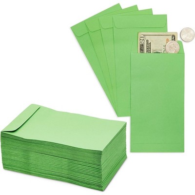 Okuna Outpost 100-Pack Green Budgeting Kraft Paper Money Saving Envelopes Self Adhesive for Cash, 3.5 x 6.5 In